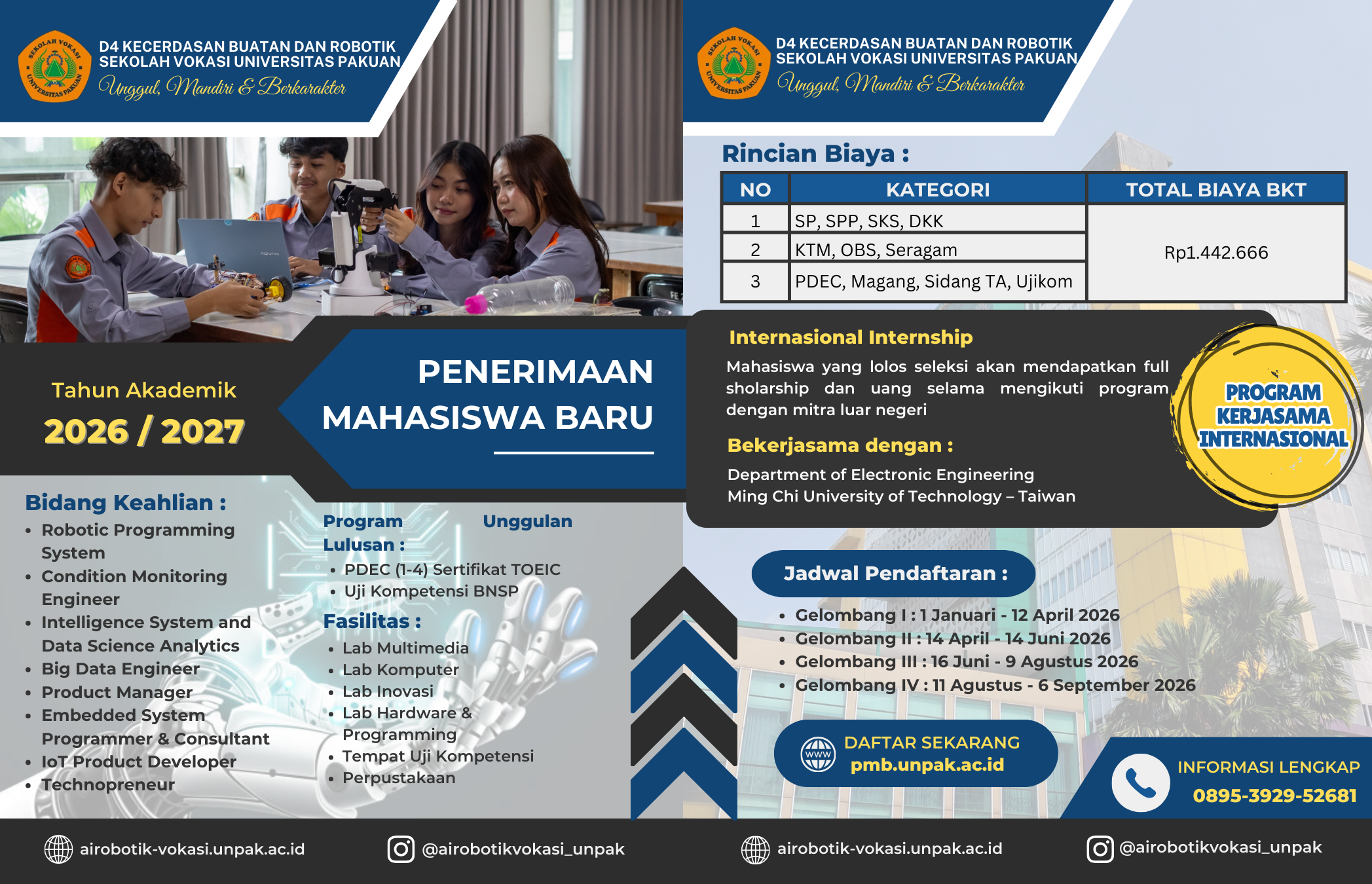 Jangan Lewatkan! Pendaftaran D4 AI & Robotik Universitas Pakuan Bisa Dapat Full Scholarship Magang Ke Taiwan